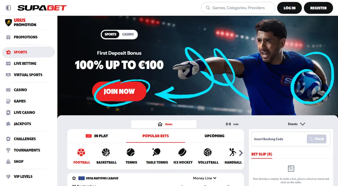 Homepage di Supabet a settembre 2026