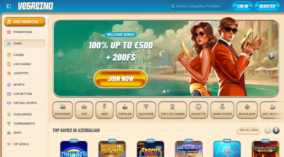 Homepage di Vegasino a settembre 2026