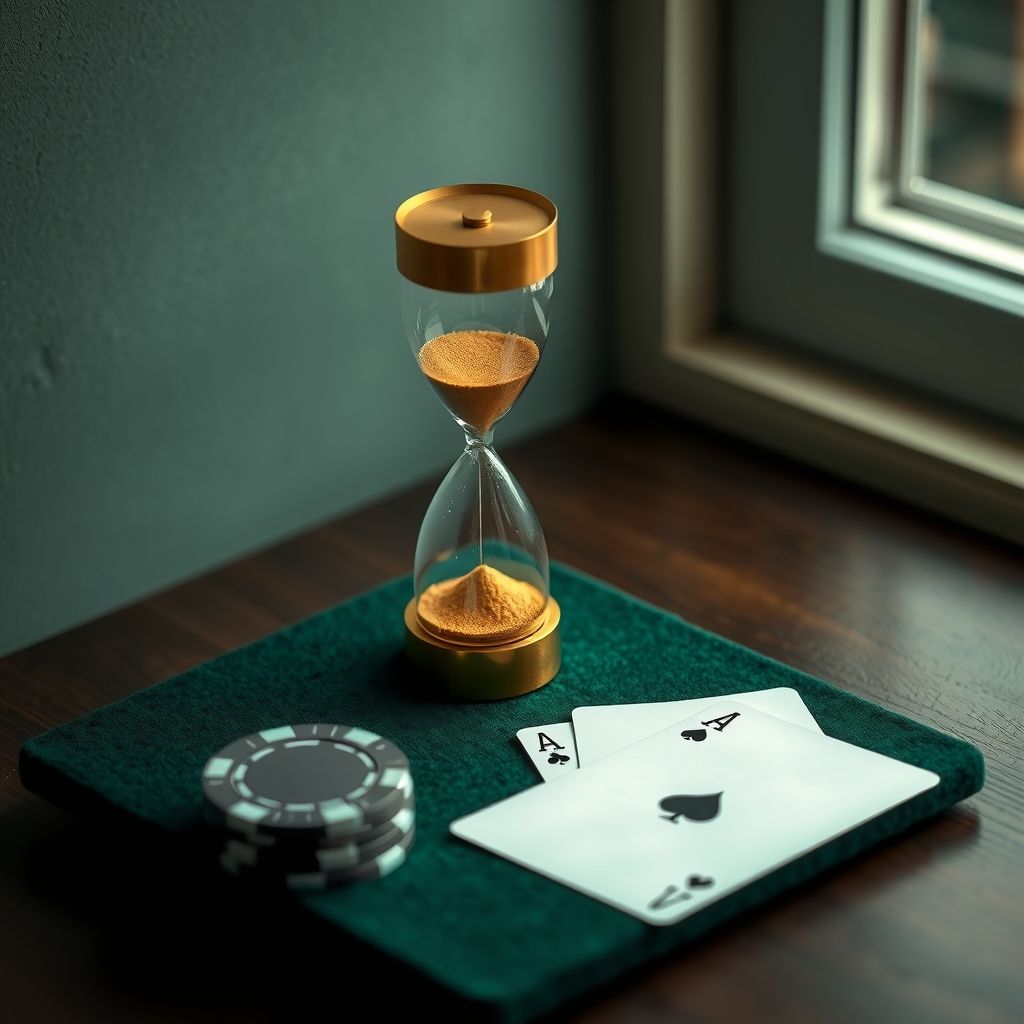 Clessidra accanto a fiches e carte, gioco responsabile sui siti non AAMS