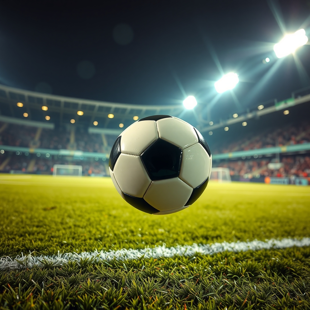 Pallone da calcio in uno stadio illuminato, simbolo delle scommesse sportive live sui bookmaker non AAMS